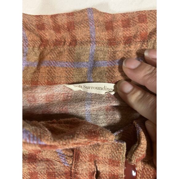 Soft Surroundings Plaid Tunic Blouse Womens Size Medium Rust Blue Comfort Soft - Picture 6 of 11